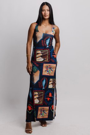 Vestido Hortencia - Pororoca Fundo Azul