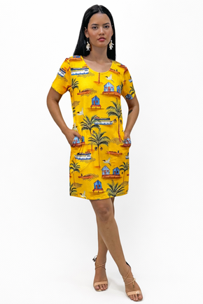 Vestido Floresta - Barcos Tuiuiu Fundo Amarelo