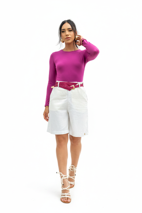Body Malha Manga Longa - Fucsia