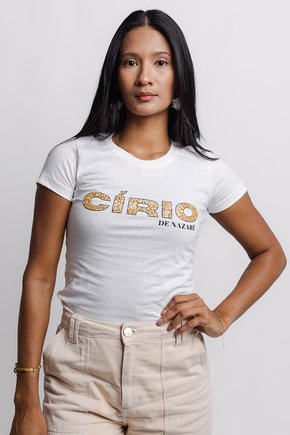 Baby Look Bordada Dourado - Círio