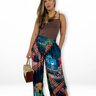 Calça Pantalona Malha - Ponte Fundo escuro frente