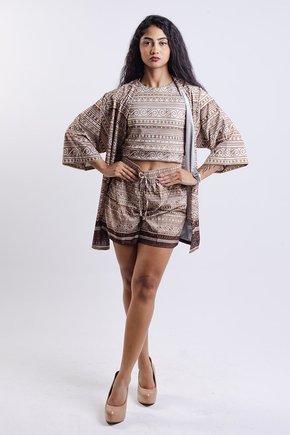 Short Atena - Barrados Tons Neutros