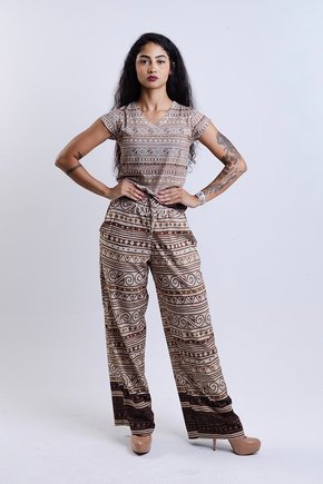 Calça Ampla - Barrados Neutros