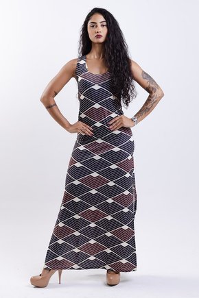Vestido Hortência - Indígena Preto e Vermelho