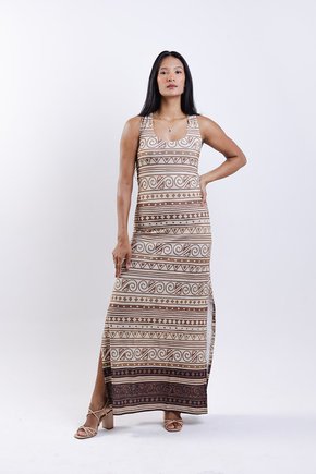 Vestido Hortência - Barrados Tons Neutros