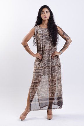 Vestido tule Maré - Barrados Tons Neutros