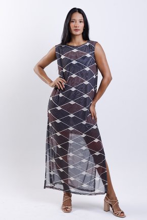 Vestido tule Maré - Indígena Preto e Vermelho