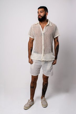 Camisa Masculina botão crochê