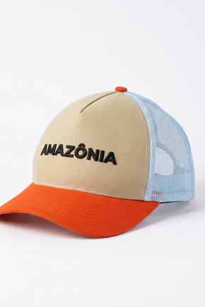 Boné Trucker Azul Claro Aba Laranja - Amazônia