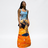 vestido hortencia paisagem laranja boto frente