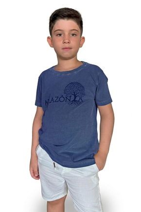 Camiseta Estonada Infantil - Marinho Sky Amazônia Árvore