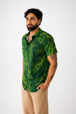 Camisa De Botão Masculina Bandeira Br Bordado 