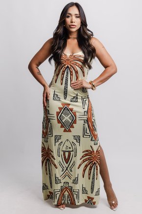 Vestido Hortência - Grafismo Laranja