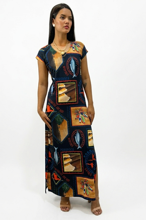 Vestido Jeri - Pororoca Fundo Azul
