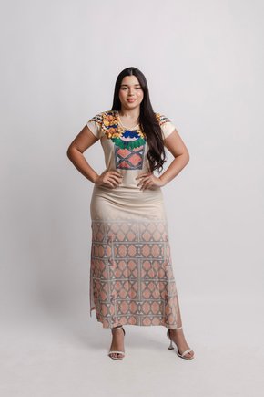 Vestido Jeri Longo - Asurini Cocar e Maraca