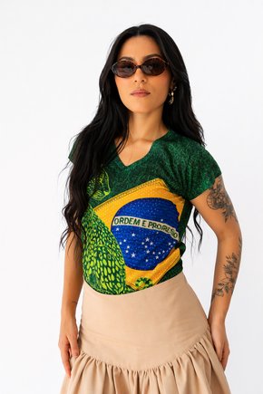 Blusa Strass Bandeira Br Bordado