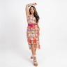 vestido midi quadriculado de tule