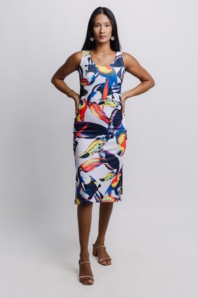 Vestido Midi Canelado - Araras e Tucanos Vibrantes