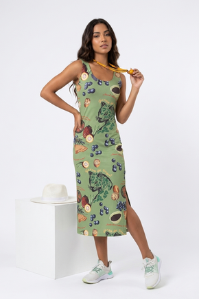 Vestido Midi Canelado - Onça Abacaxi Açaí