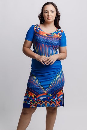 vestido midi canelado colar colorido