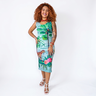 vestido midi canelado onca fundo menta frente