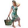 vestido canelado folhagem barrado frente