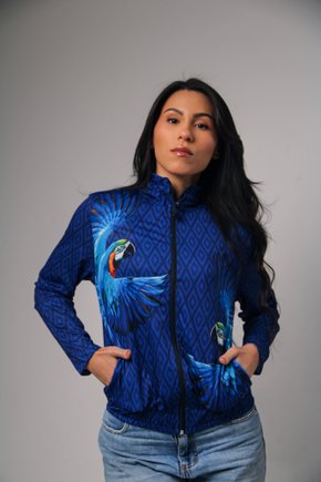 Jaqueta Bomber - Maxi Arara Fundo Azul  