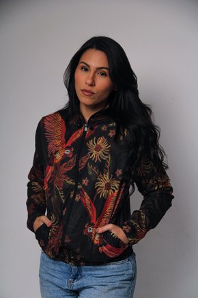 Jaqueta Bomber - Arara Flor Bordado Off