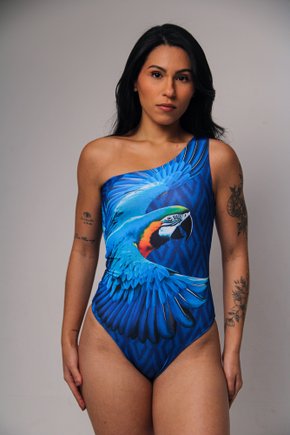 Body Ombro So Dupla Face - Maxi Arara Fundo Azul