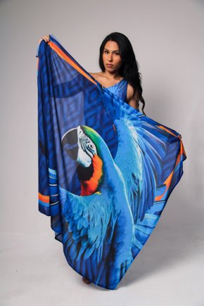 Canga Retangular - Maxi Arara Fundo Azul