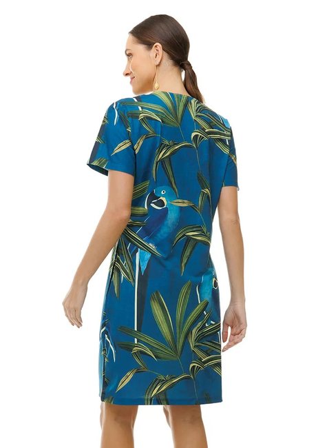 vestido floresta arara azul e folhagens verde com fundo azul 7105 3 7b02fc7ea728396072b2689cf15669cf