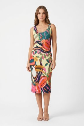 Vestido Midi Canelado - CAJU TUC FOLHAS FND CLARO